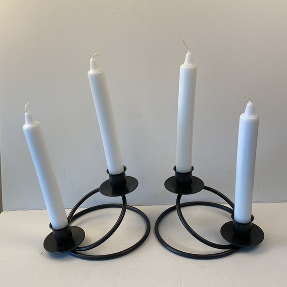 Metal candlestick holders set of 2 modern minimalist curved candelabra black - Picture 2 of 3